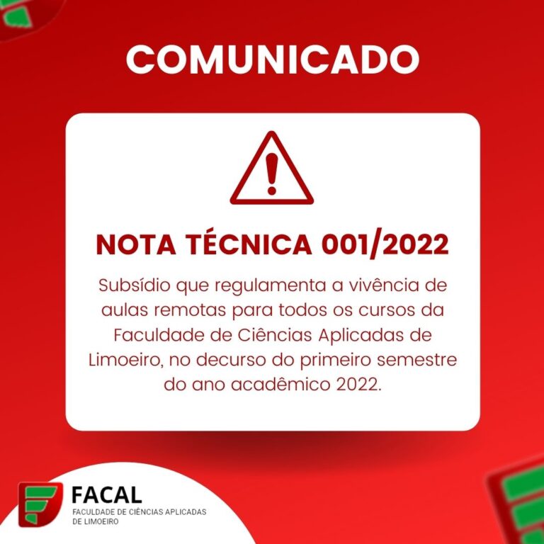 Nota Técnica nº 001/2022 – Subsídio que regulamenta a vivência de aulas remotas para todos os cursos da FACAL